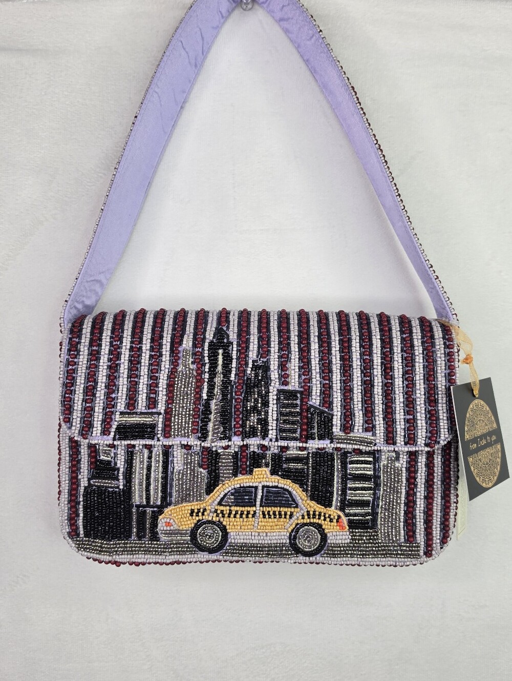 Beaded New York Cityscape Shoulder Bag with Yellow Taxi Cab Detail NWT
